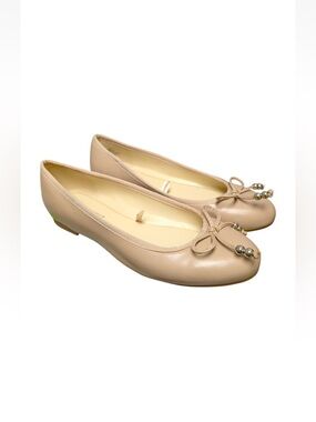 Nine West Women's Nude Ballet Flats with Bow and Bead Detail, Size 8, NEW